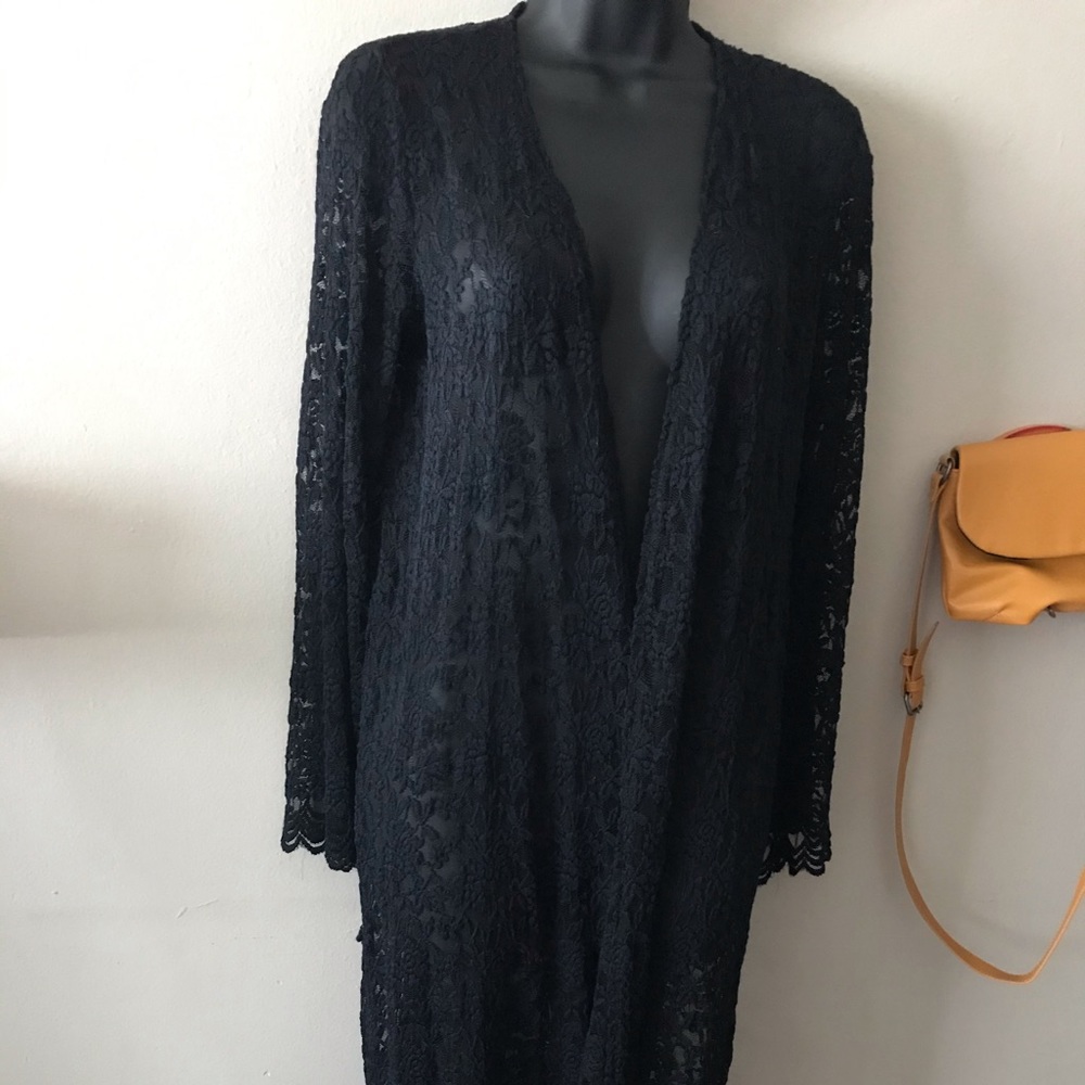 F21 Black Laced Long Cardigan